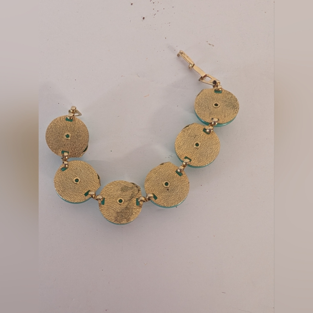Vintage Bracelet Chunky Mid Century Modern Teal Chunky Retro - Picture 2 of 2